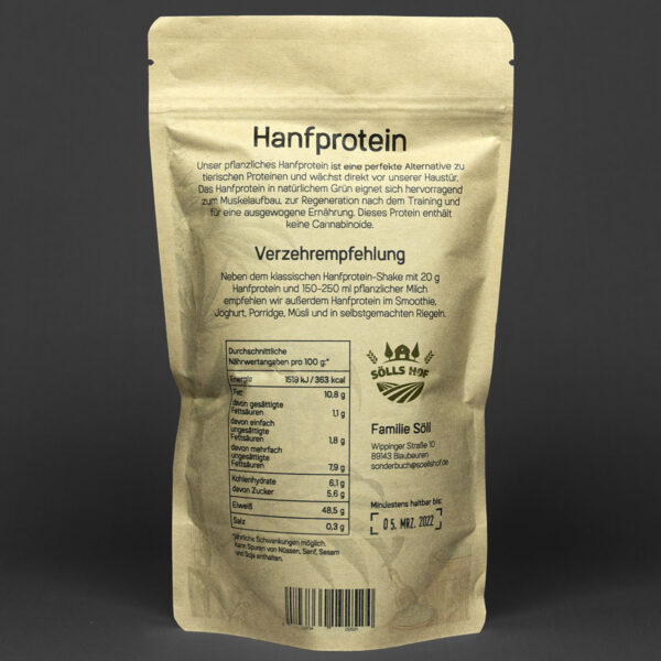 Hanfprotein 250 g für Muskelaufbau - Inhaltsangaben
