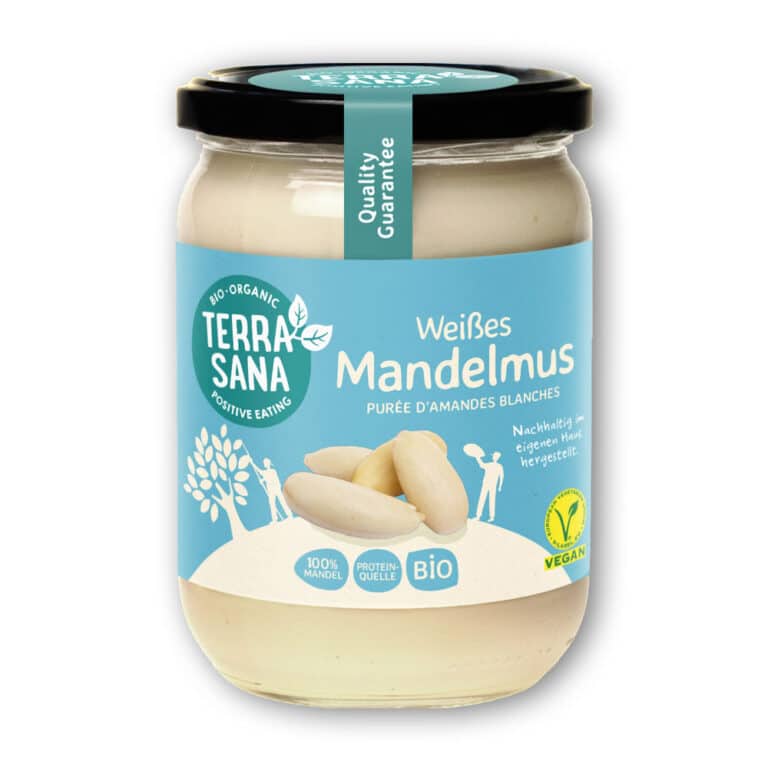 Das Bio Mandelmus weiss von TerraSana ist aus 100% blanchierten Mandeln aus biologischem Anbau. Dieses Mandelmus eigent sich hervorragend als Basis für Saucen.